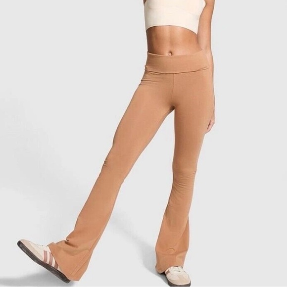 VS PINK TOFFEE FOLDOVER FLARE COTTON LEGGINGS LIMITED EDITION - Picture 2 of 11